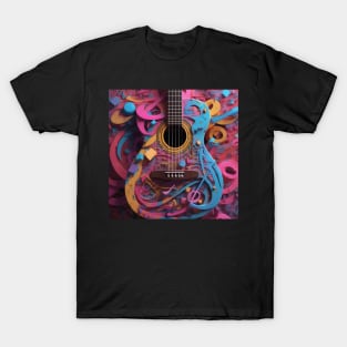 An abstract image of a guitar with musical symbols T-Shirt